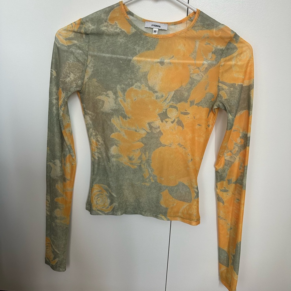 Miaou sheer yellow and green long sleeve top